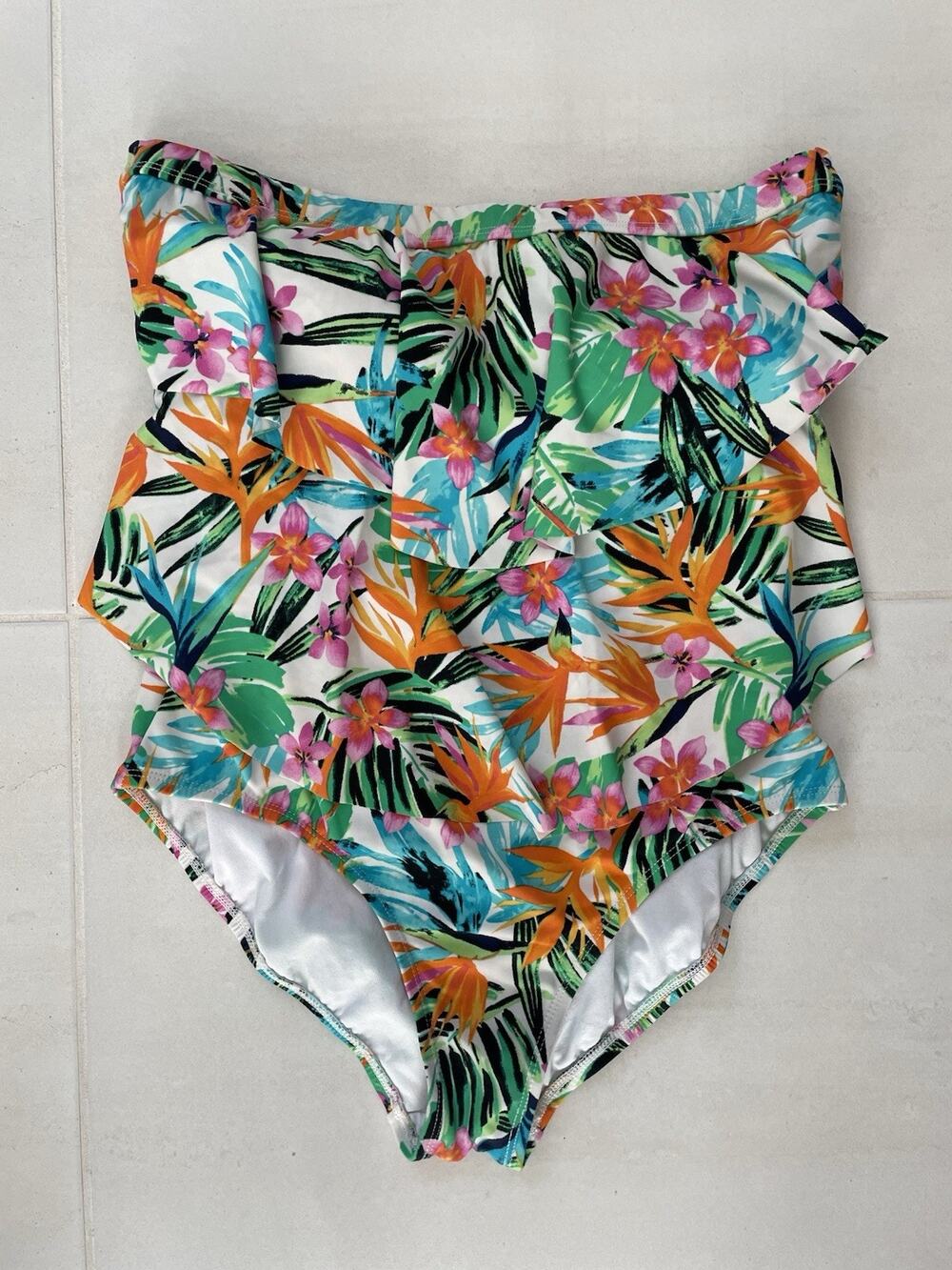 Jantzen Swim‎ Strapless One Piece Swimsuit Tropical Floral Retro Summer Beach
